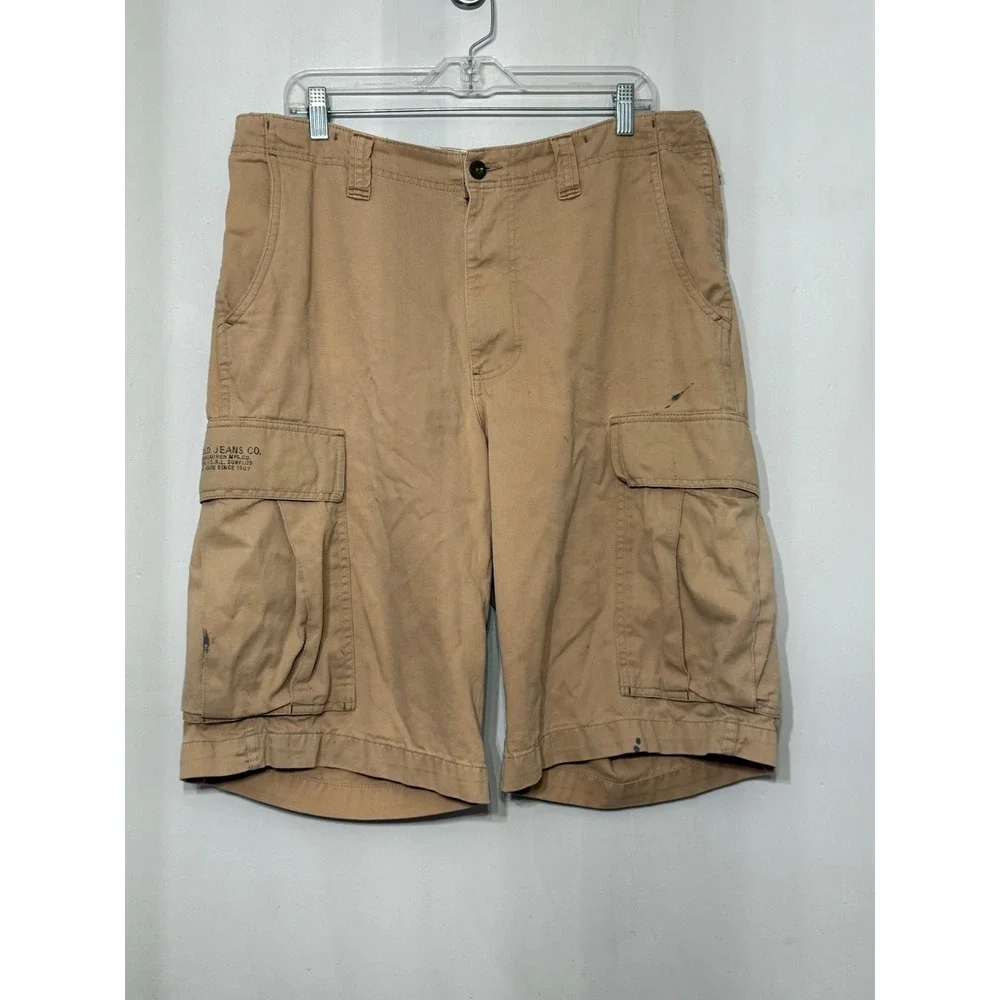 Polo Jeans Ralph Lauren Mens 34 Cargo Shorts Baggy Paint Grunge Khaki Y2K Skate